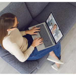 This is an image of a video consultation with a skincare expert